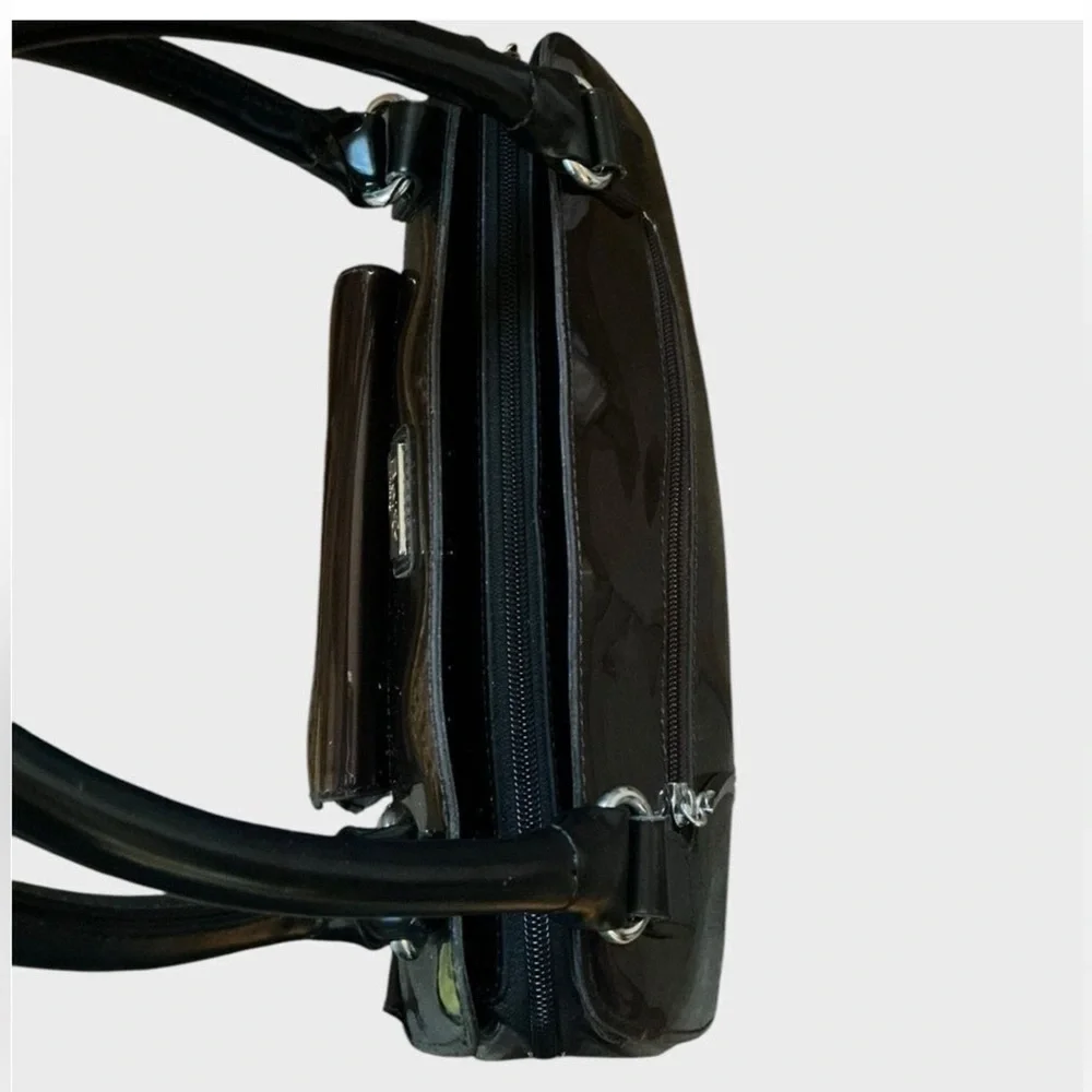 Beijo Vegan Patent Leather Satchel Shoulder Bag Dark Chocolate Brown